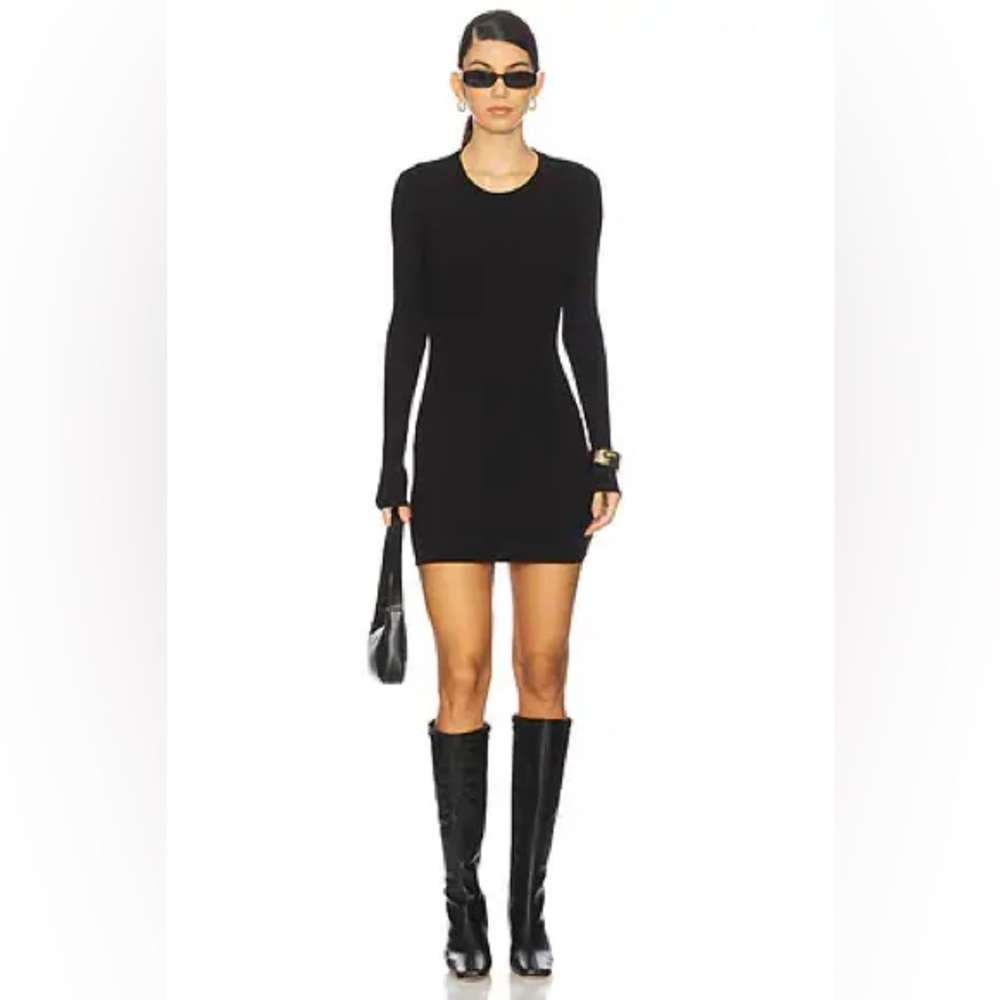 TORN BY RONNY KOBO Revolve nightingale textured  Black Long Sleeve Mini Dress